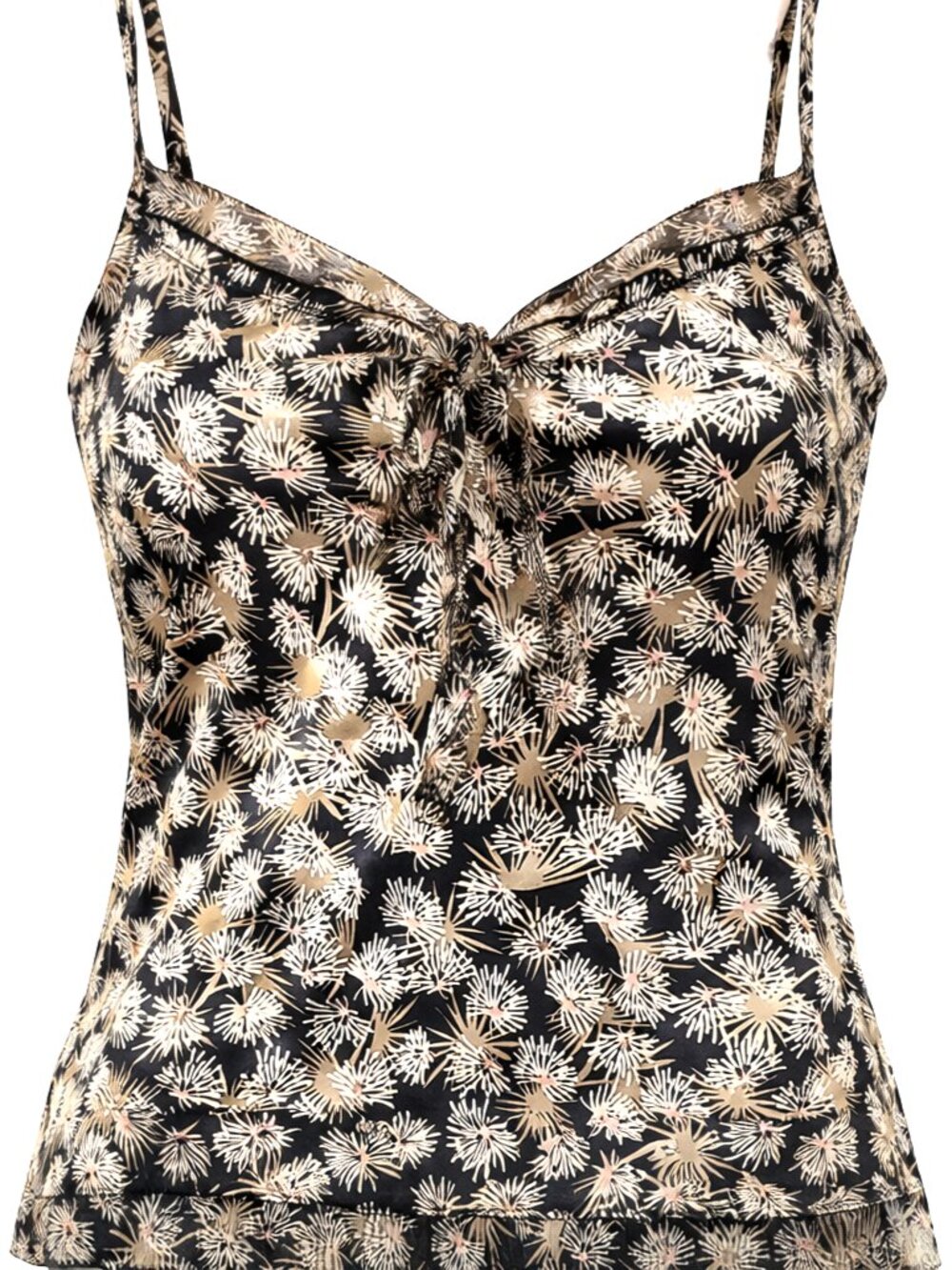 Elie Tahari Black Beige Floral Bow Front Cami Top Size XS